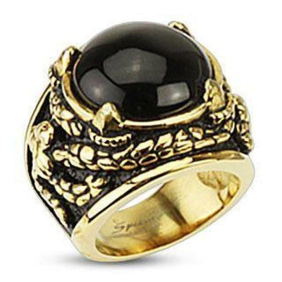 Dragon Claw With Onyx Gold IP Steel Ring - HR-H2032