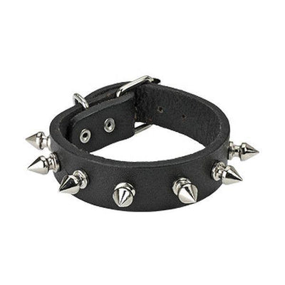 Gothic Black Leather & Steel Spikes Bracelet - 0095