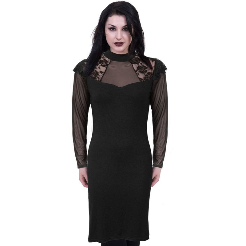 Spiral Gothic Elegance - Lace Shoulder Corset Dress