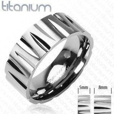 Titanium Ring With Faceted Engraved Grooves - HR-TI-0321M