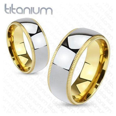 Titanium Ring With Grooved Edges & Gold Ion Plated Centre - HR-TM-1011