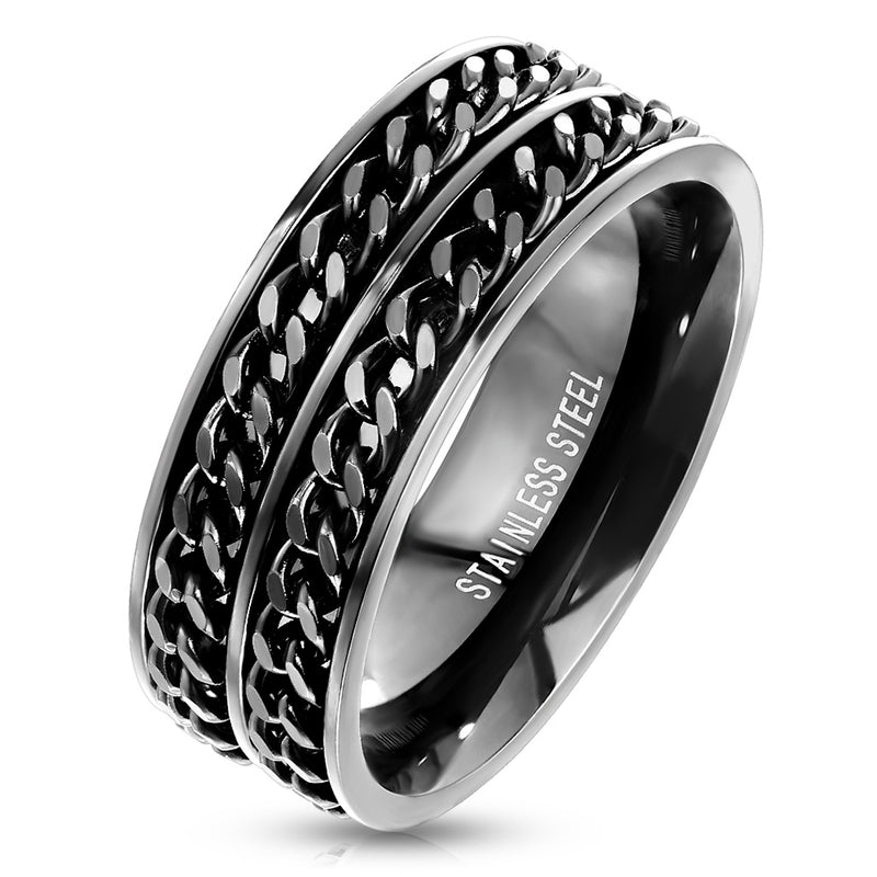 Black Stainless Steel Ring With Double Chain Knot Spinner