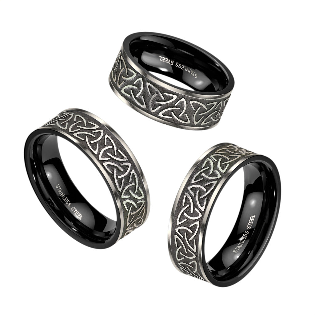 Tribal Celtic Trinity Knot Black Stainless Steel Ring