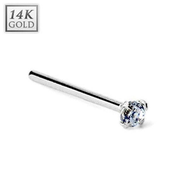 14 Carat Solid White Gold Round 2mm Prong set CZ Top Nose Fish Tail Ring