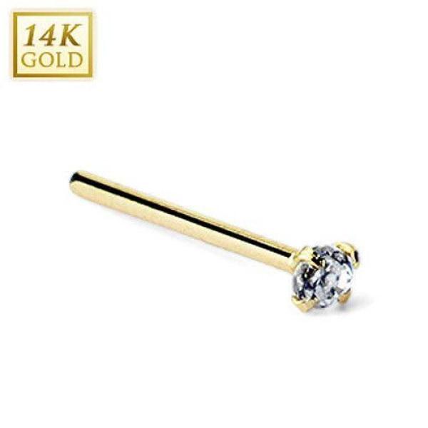 14 Carat Solid Yellow Gold Round 2mm Prong set CZ Top Nose Fish Tail Ring
