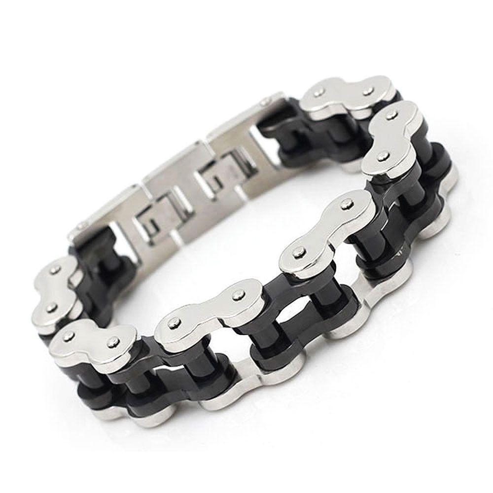 18.5 mm Wide Black Ion Plated Motorcycle Chain Bracelet - 710127