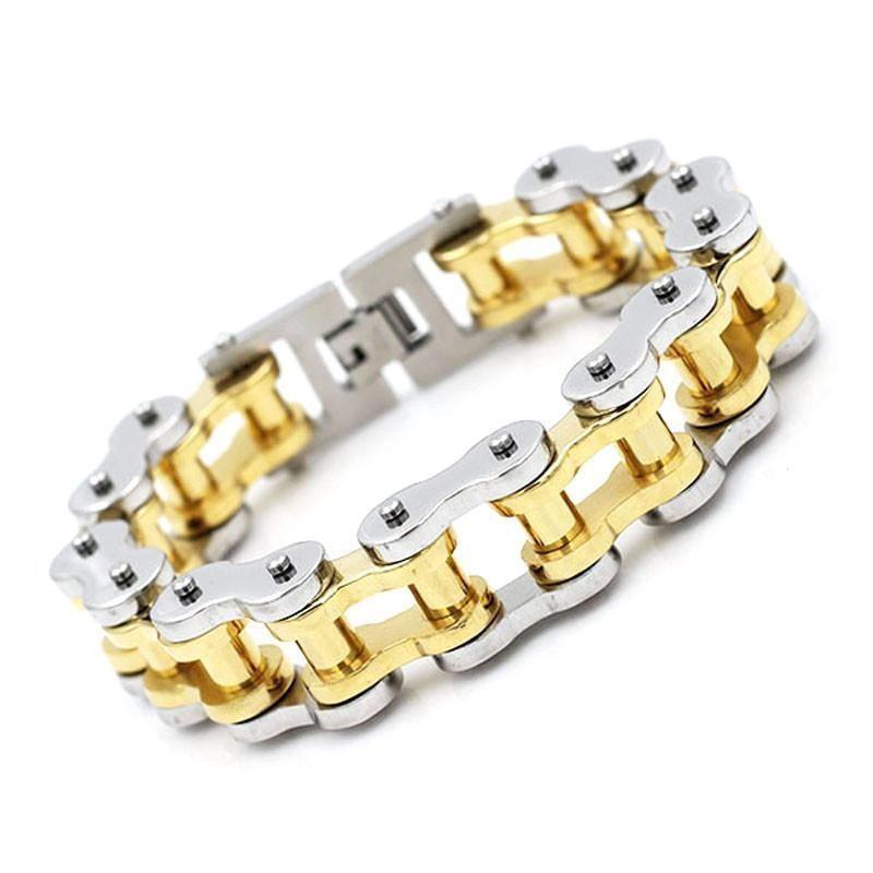 18.5 mm Wide Gold Ion Plated Motorcycle Chain Bracelet - 710125