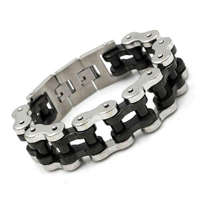 22 mm Wide Black Ion Plated Motorbike Chain Bracelet - 710036