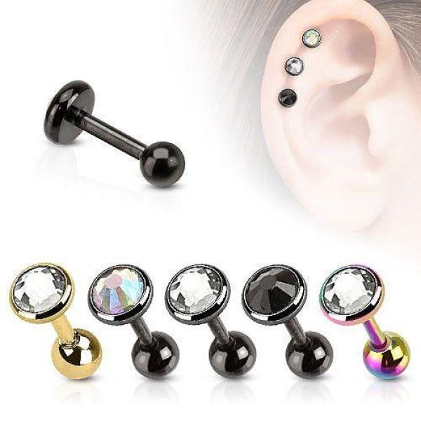 316L Surgical Steel Cartilage Barbell With Flat Top Disc Gem