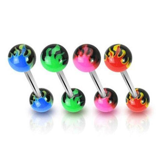 316L Surgical Steel Flame Acrylic Balls Barbell