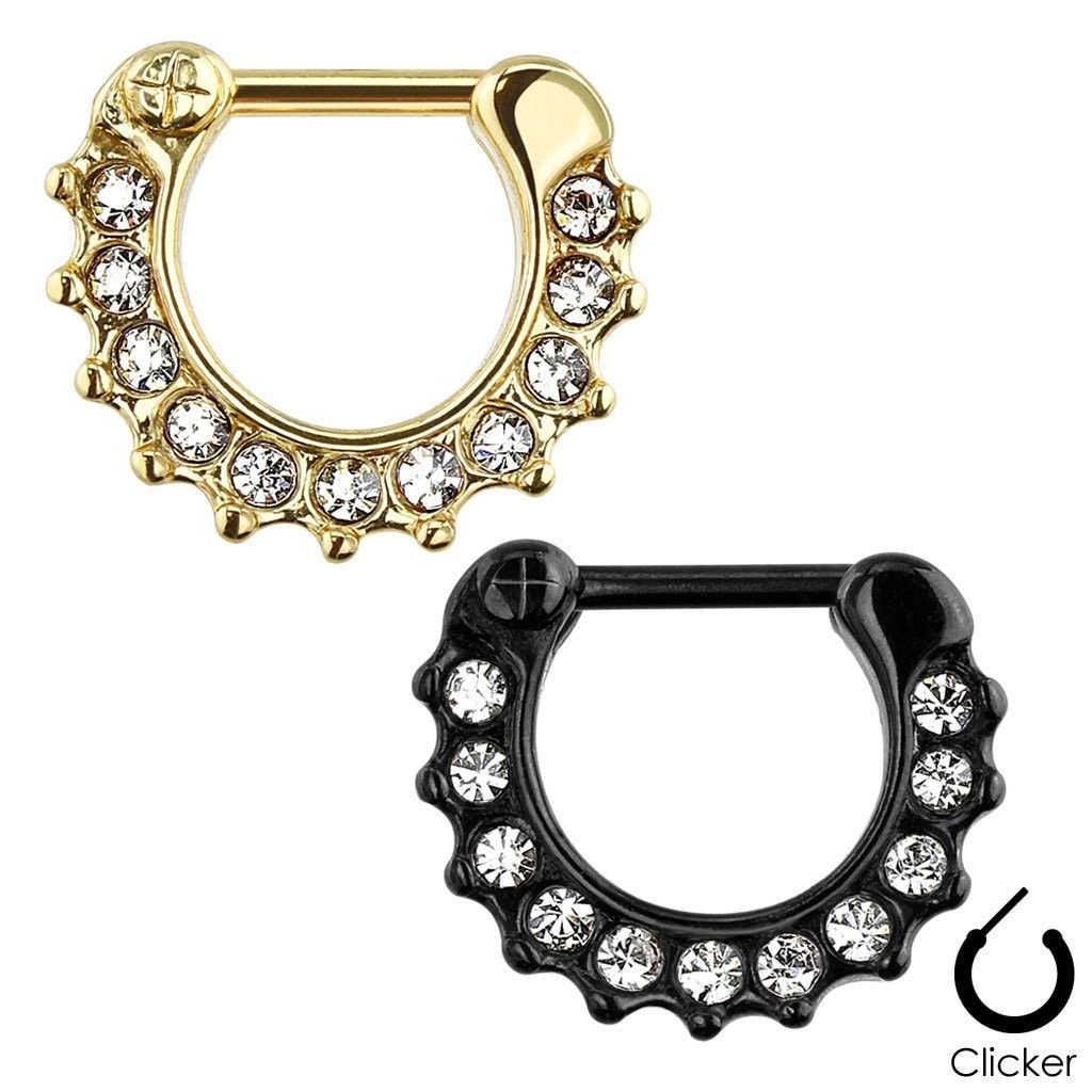316L Surgical Steel Gem IP Plated Septum Clicker Ring