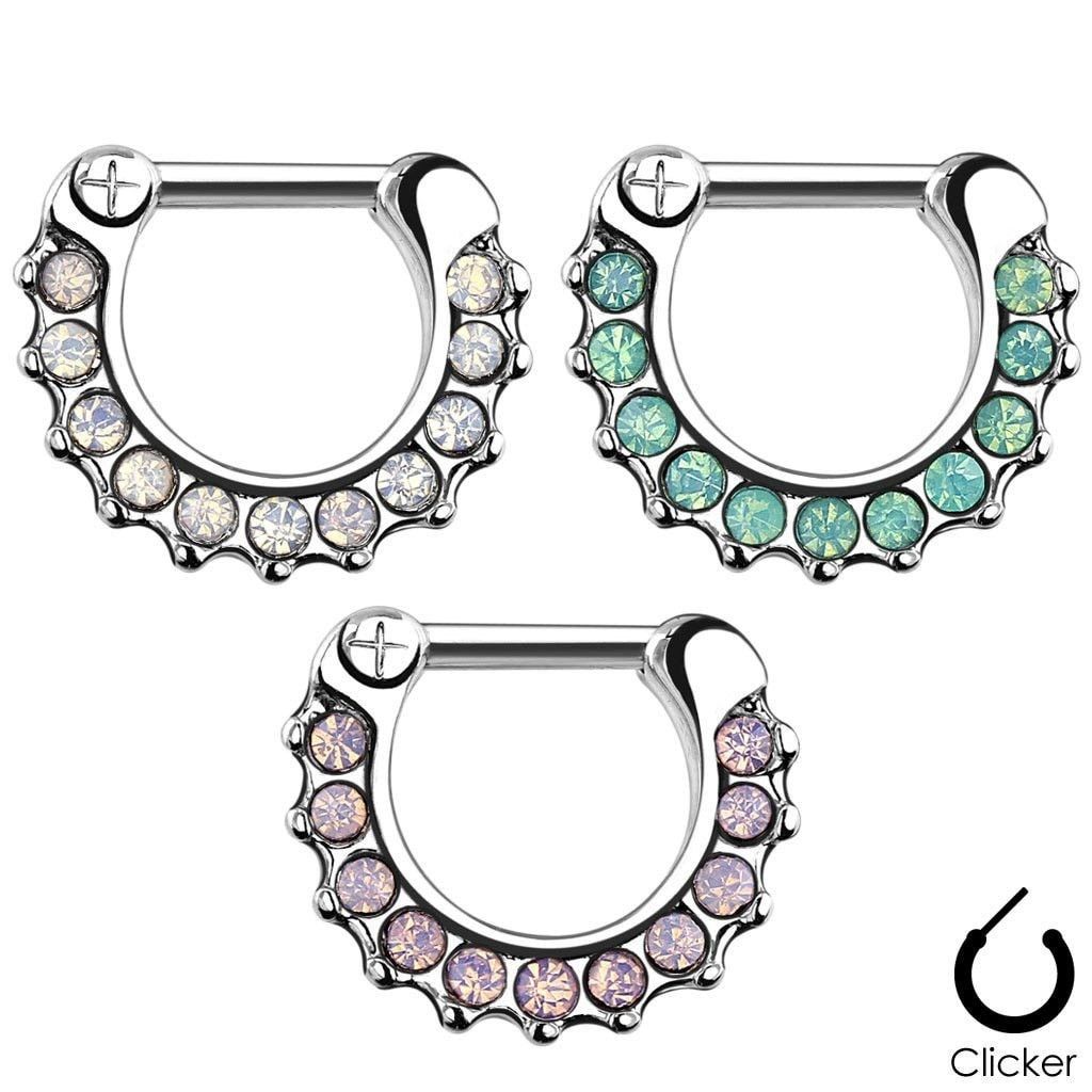316L Surgical Steel Opalite Septum Clicker Ring