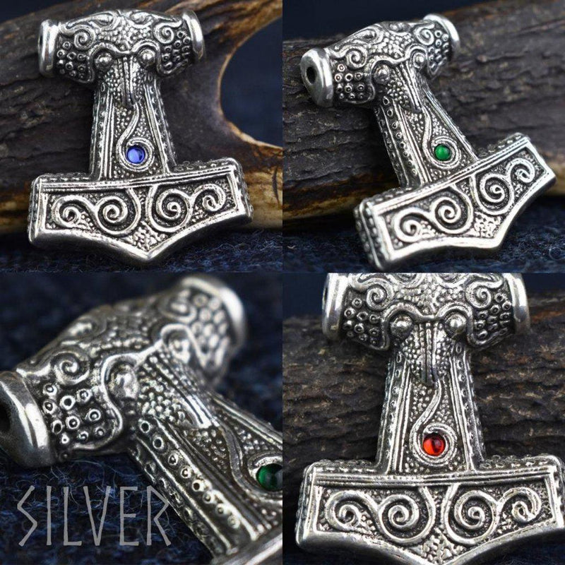 Asgard Skane Hammer - Pewter or Silver – Blue Red or Green Stones-Asgard-Dark Fashion Clothing