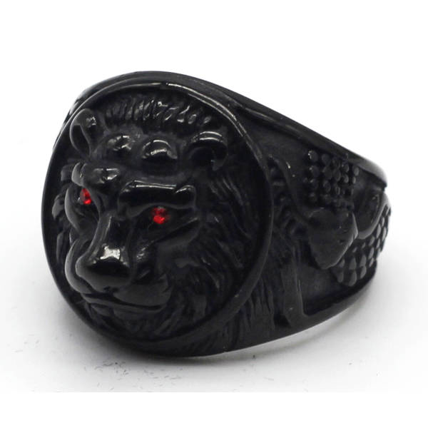 Black Lion Head Ring - Stainless Steel