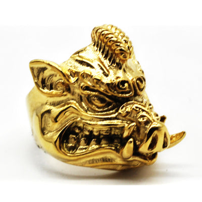 Gold Ion Plated Mohican Pig Ring - Stainless Steel