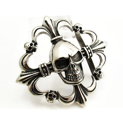 Skulls & Fleur De Lis Belt Buckle - Stainless Steel - 370005