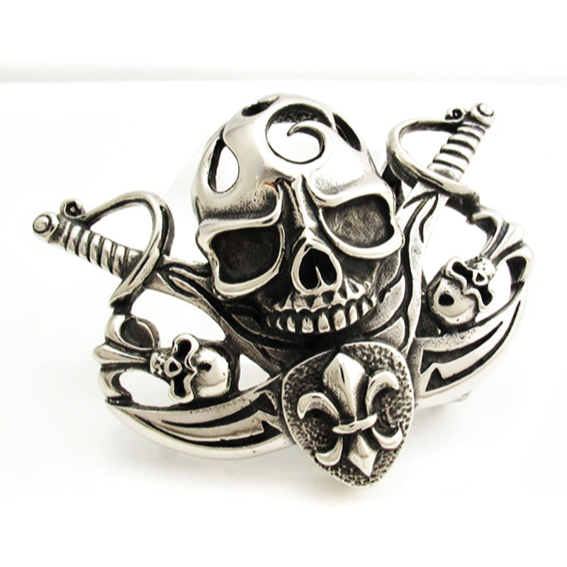 Pirate Skulls & Swords Belt Buckle - Stainless Steel