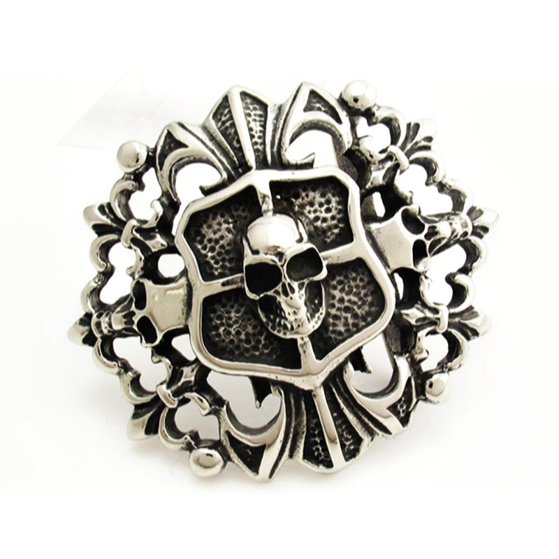 Skulls & Fleur De Lis Gothic Belt Buckle - Stainless Steel - 370015