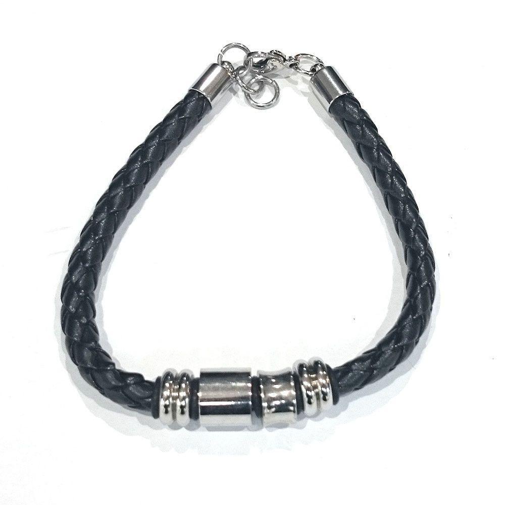Adjustable Leather With Steel Beads Bracelet - 60316