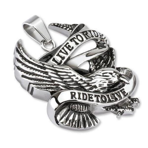 Biker Eagle Pendant "Live to Ride, Ride to Live" - HSSPM-6070