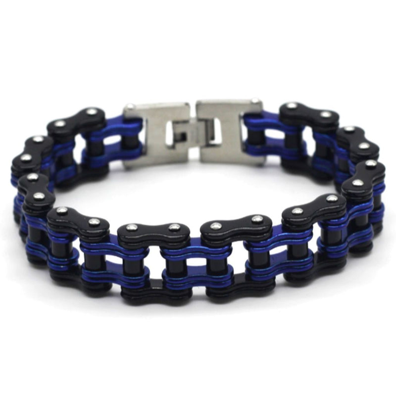 Black and Blue Chunky Motorbike Chain Bracelet - KJB119-0005