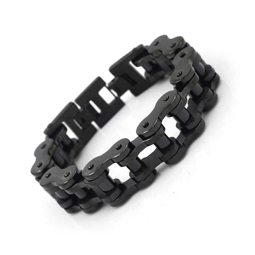 Black Ion Plated Motorcycle Chain Bracelet - 18mm Wide