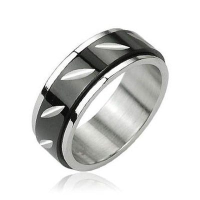 Black Ion Plated Stainless Steel Spinner Ring - HR-M0170