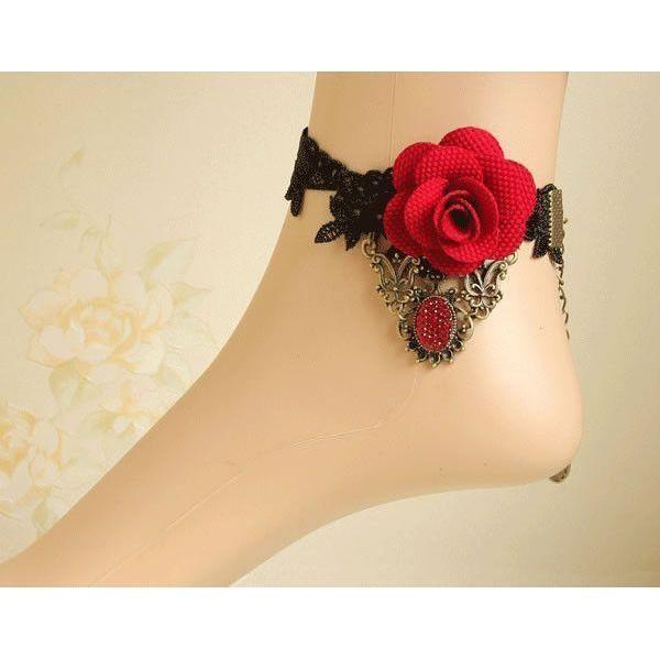 Black Lace Gothic Anklet With Rose