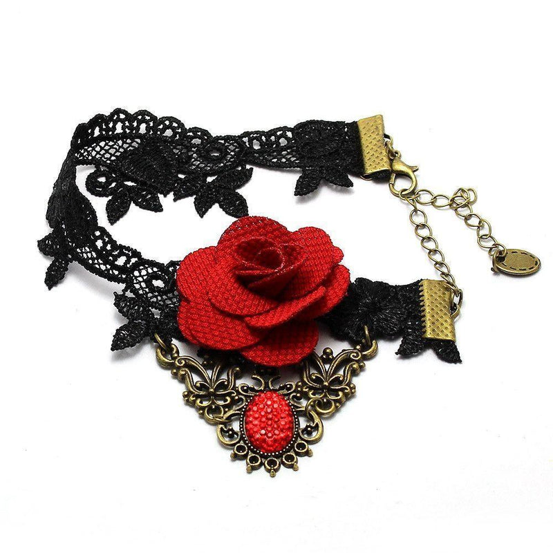 Black Lace Gothic Anklet With Rose