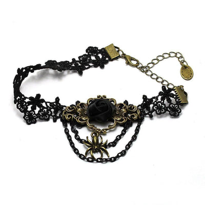 Black Lace, Spider and Rose Gothic Anklet
