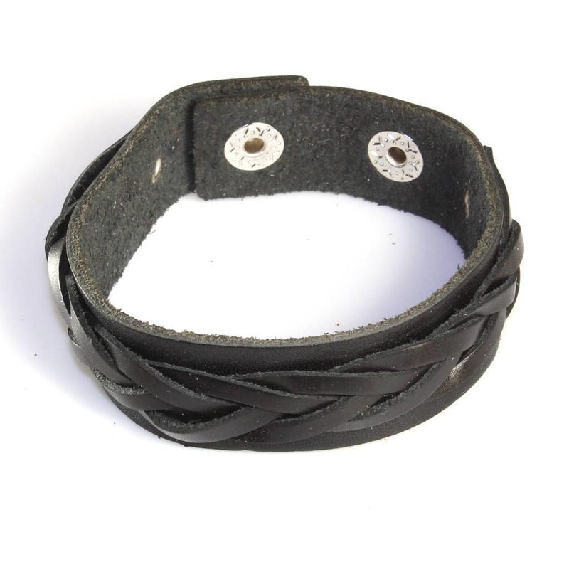 Black or Brown Leather Bracelet With Adjustable Popper Fastening