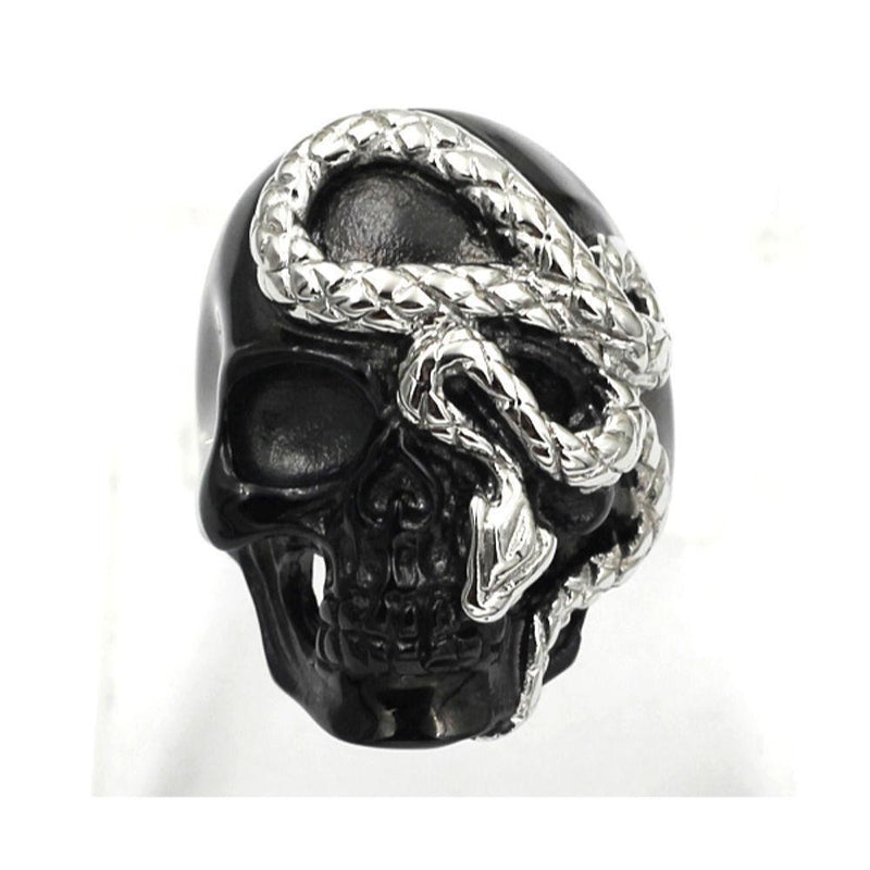 Black Skull Ring With Silver Colour Snake - Stainless Steel