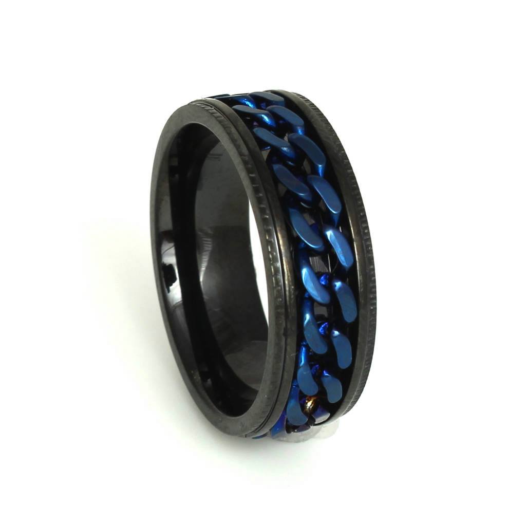 Blue And Black Stainless Steel Chain Ring