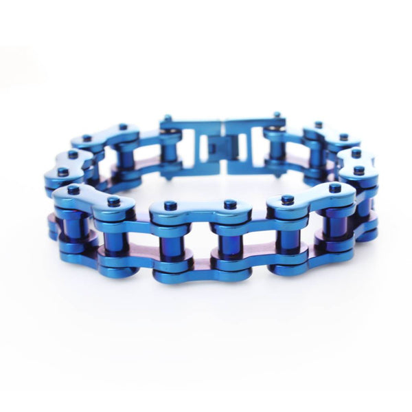 Blue Ion Plated Motorcycle Chain Bracelet - 18mm Width