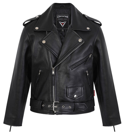 Brando Children's Black Leather Biker Jacket by Skintan Leather