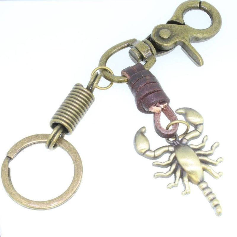 Brown Leather and Metal Keyring With Scorpion