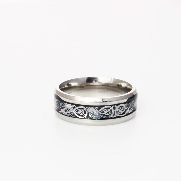 Celtic Dragon Stainless Steel Ring With Inlaid Steel Foil