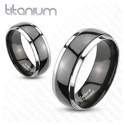 Court Dome Shaped Titanium Ring With Black Ion Plated Centre - 3034