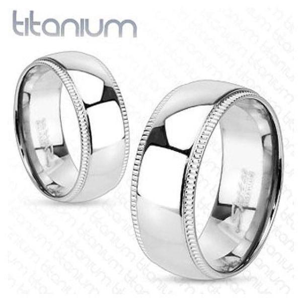 Court Shaped Titanium Ring With Grooved Bevelled Edges - HR-TM-3638