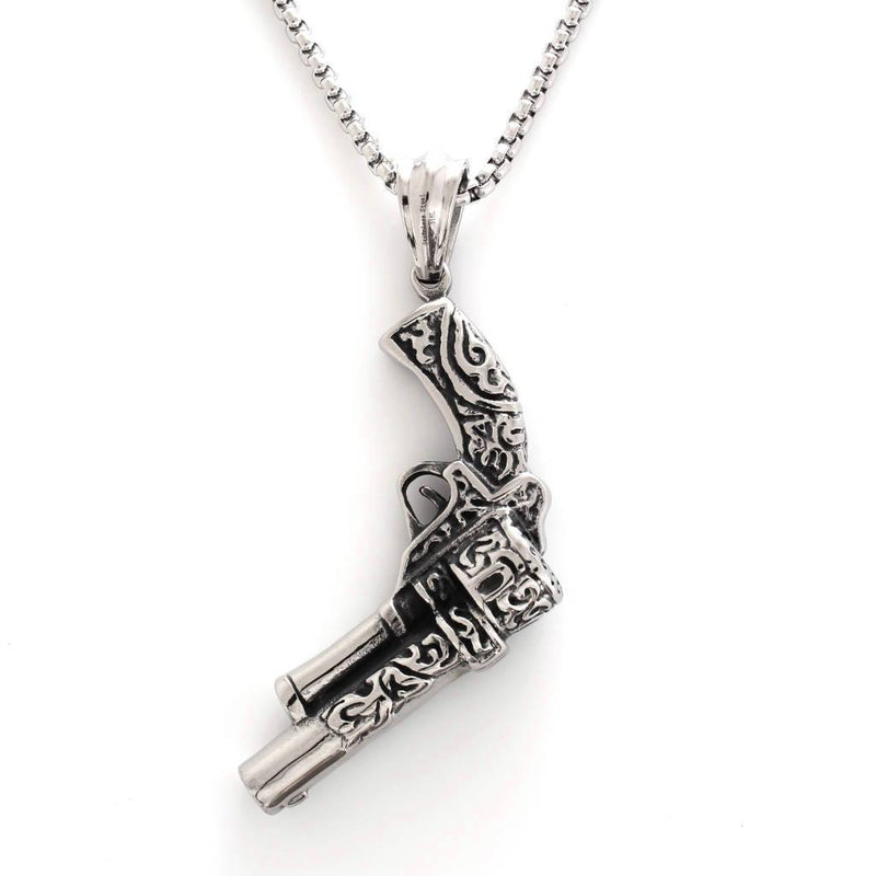 Decorated Revolver Stainless Steel Pendant