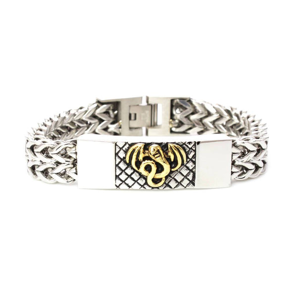 Double Square Chain Stainless Steel & Gold IP Dragon Bracelet