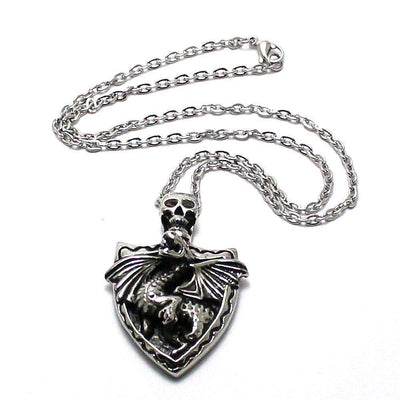 Dragon and Skull Pendant - Stainless Steel - 550008