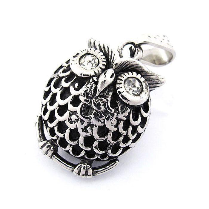 Fat Owl Pendant With CZ Eyes - Stainless Steel - 170263