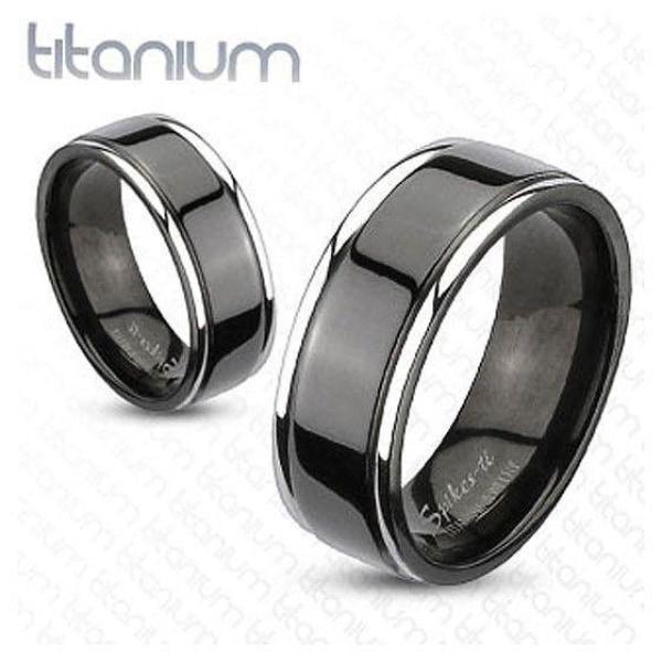 Flat Court Titanium Ring With Black IP Plated Centre - 3043