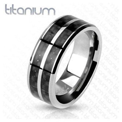Flat Titanium Ring With Carbon Fiber Inlays - 3634
