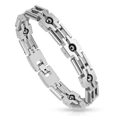 Gents Stainless Steel Bracelet With Black IP Balls