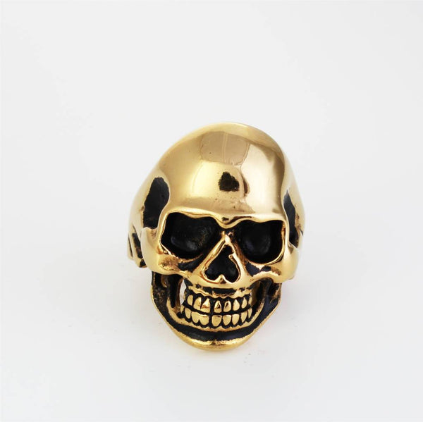 Gold Ion Plated Large Skull Ring - Stainless Steel 010325