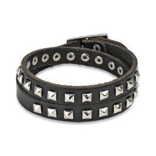 Gothic Emo Grunge Punk Rock Wide Leather Spiked Bracelet - Silver Spikes