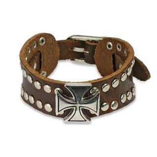 Gothic Leather Bracelet With Iron Cross Design - 0030