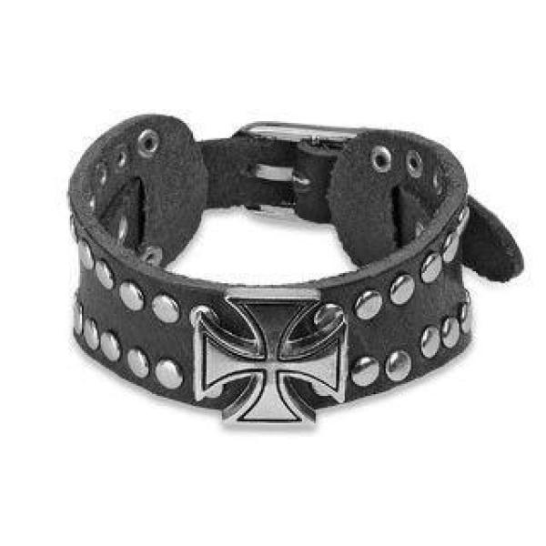Gothic Leather Bracelet With Iron Cross Design - 0030